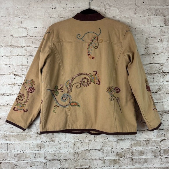 DENIM & CO. Women's Medium Paisley Embroidered Khacki Brown Button Front Coat M - Picture 5 of 6